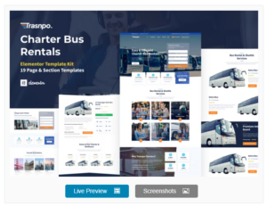 Transpo - Charter Bus Rental Company WordPress Elementor Template Kit