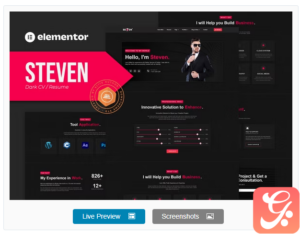 Steven - Dark CV Portfolio Resume Elementor Template Kit