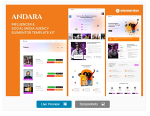Andara - Influencer & Social Media Agency Template Elementor