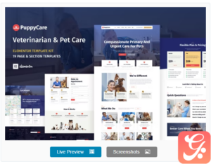 PuppyCare - Vetenarian & Pet Care WordPress Elementor Template Kit
