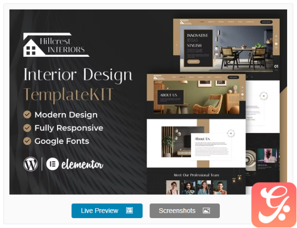Hillcrest - Interior Design Elementor Template Kit