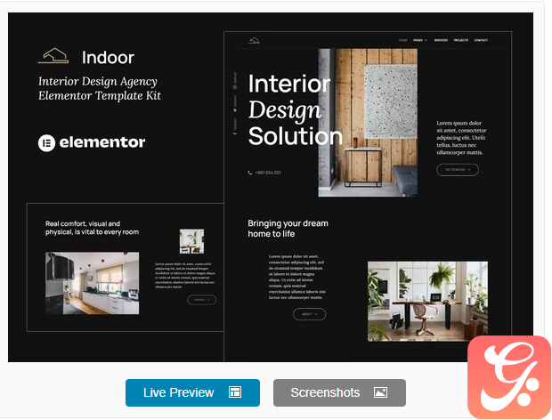 Indoor - Dark Interior Design & Architecture Agency Elementor Template Kit
