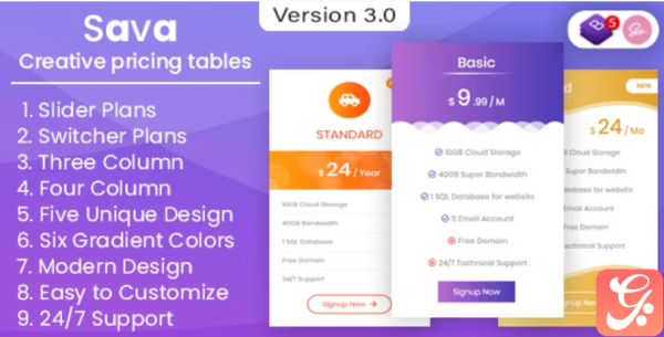 Sava - HTML Pricing Tables and Plans