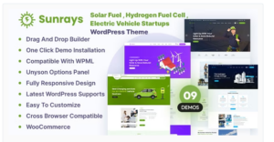 Sunrays - Solar Fuel , Hydrogen Fuel Cell , Electric Vehicle Startups WordPress Theme