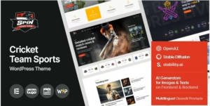 Spin - Cricket Team Sports WordPress Theme + AI