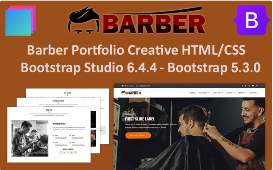 Barber Portfolio Creative HTML/CSS - Incl. Bootstrap Studio v6.4.4 - Bootstrap v5x Website Template