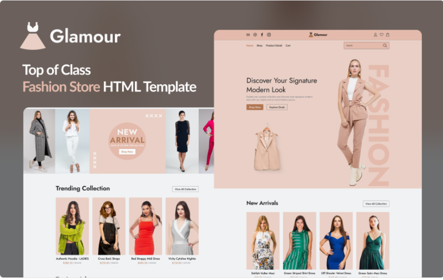 Glamour: Elevate Your Online Fashion / Clothing Store with This Stylish HTML Template Website Template