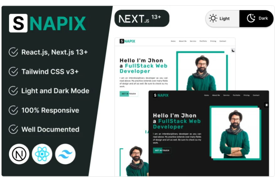 Snapix - Modern Tailwind CSS Personal Portfolio React Nextjs Template Website Template