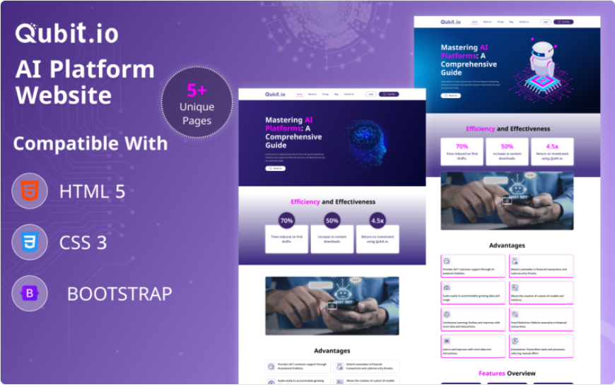 Qubit.io AI Platform HTML5 Bootstrap Website Template