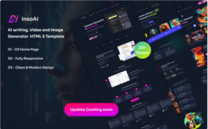 InsoAi - AI writing, Video, and Image Generator HTML5 Template. Website Template