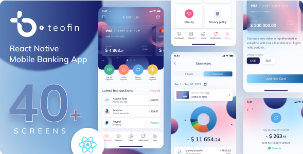 Teofin - Mobile Banking App React Native Expo Template