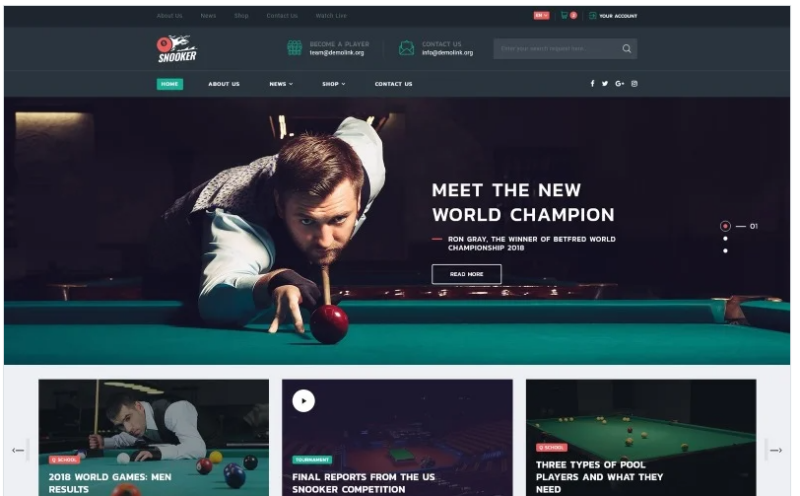 Snooker – Billiard Multipage HTML5 Website Template