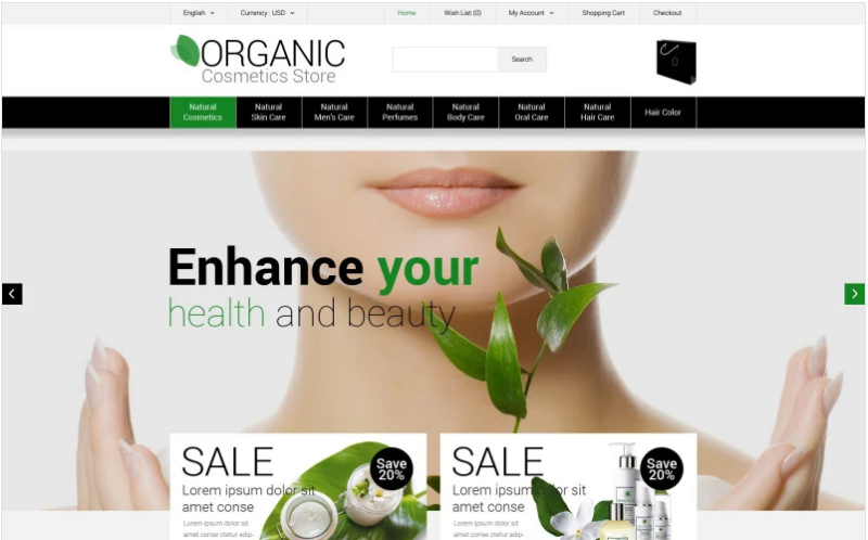 Organic Cosmetics Store OpenCart Template