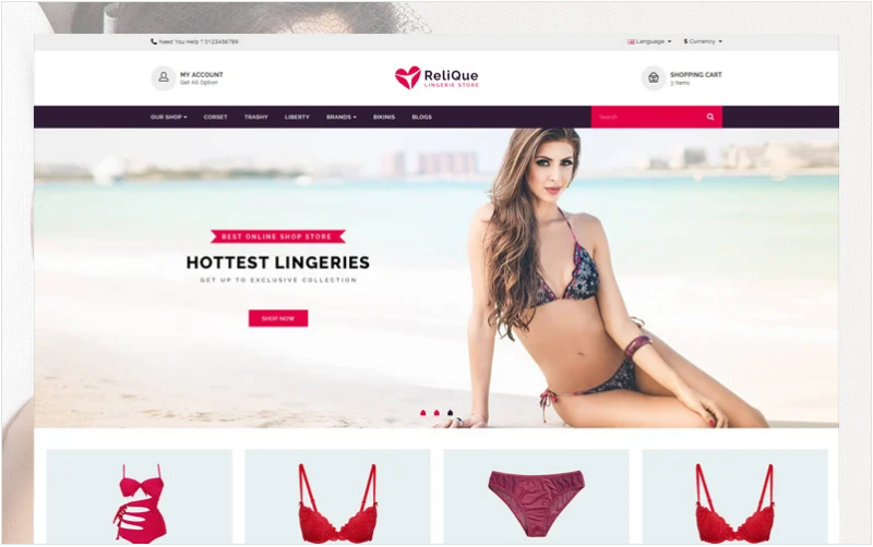 Relique Lingerie Store OpenCart Template