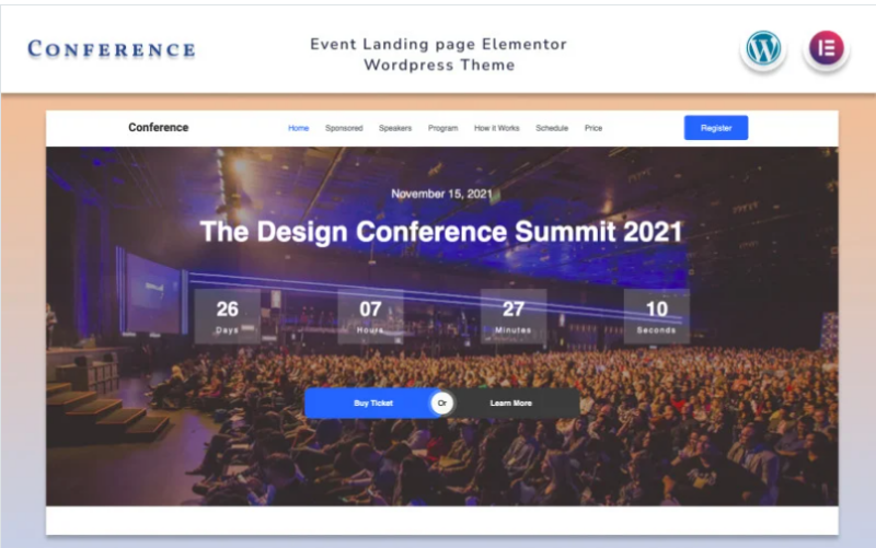 Conference – Event Landing page Elementor Wordpress Theme