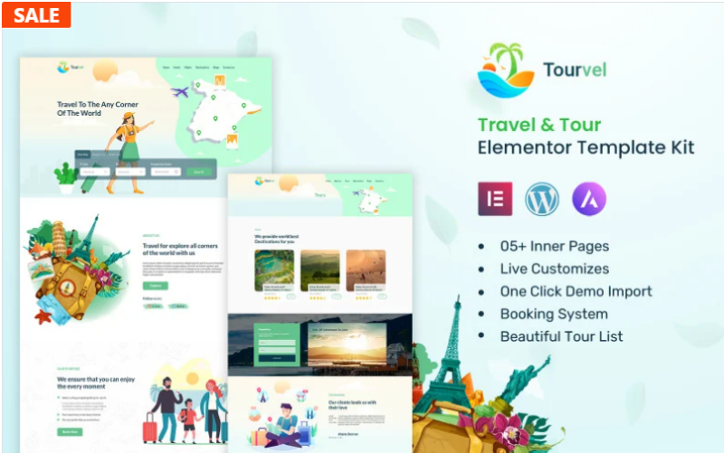 Tourvel – Travel & Tour Clean Elegant Elementor Kit Templates(m)