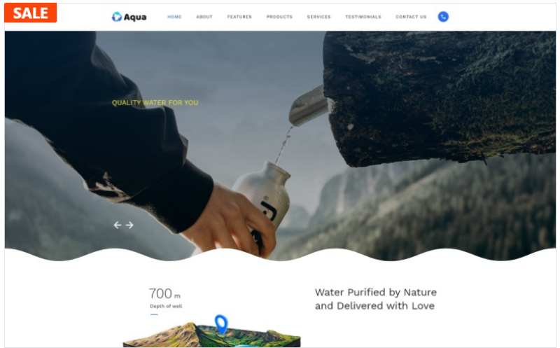 Aqua – Water Clean HTML Bootstrap Landing Page Template