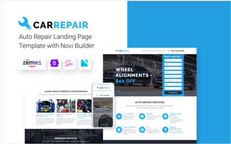 CarRepair – Auto Repair Workshop with Built-In Novi Builder Landing Page Template