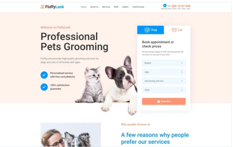 FluffyLook – Pet Grooming Clean Landing Page Template