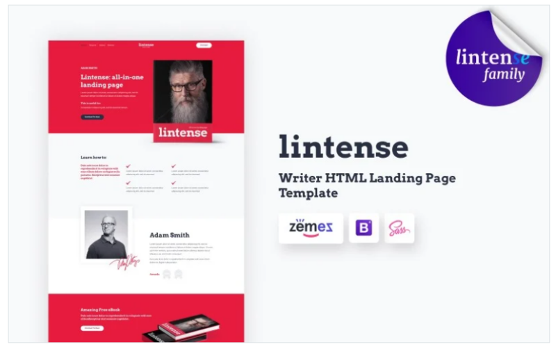 Lintense Book Store – Writer HTML Landing Page Template