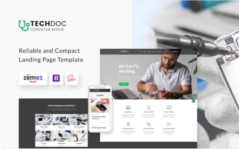 TechDoc – Computer Repair Landing Page Template