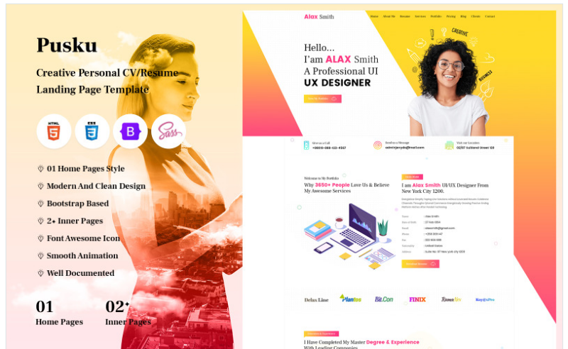 Pusku – Creative Personal CV Resume Landing Page Template