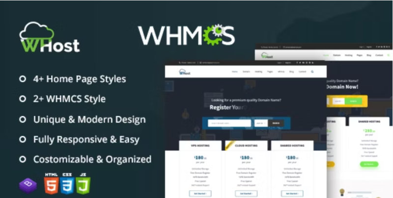 WHost Domain Hosting Server Rental with WHMCS