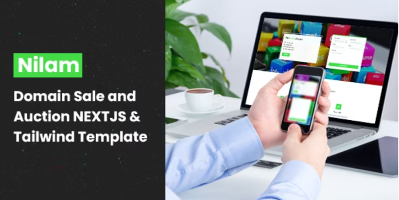 Nilam Domain For Sell and Auction React Nextjs TypeScript Tailwind Template