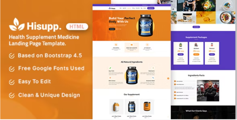 Hisupp Health Supplement Medicine Landing Page Template