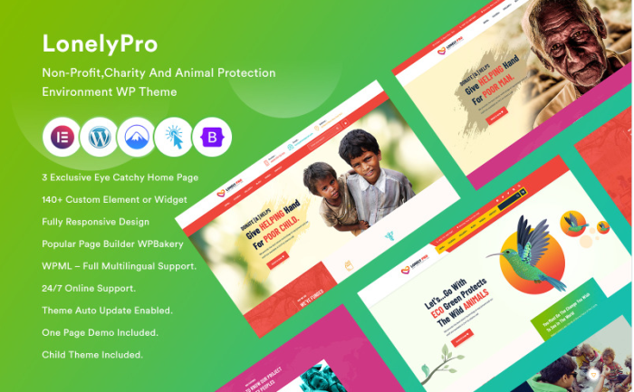 LonelyPro- Non-Profit Charity WordPress Theme.