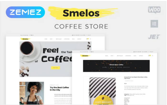Smelos - Coffee Shop ECommerce Classic Elementor WooCommerce Theme