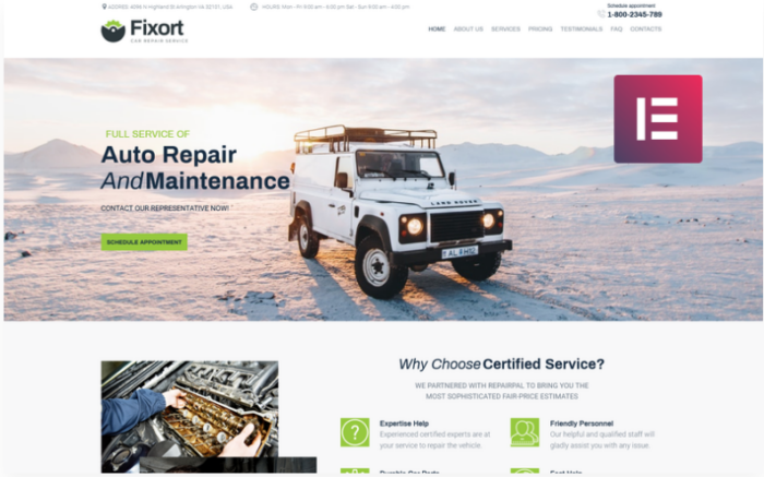 Fixort - Car Repair Service Elementor WordPress Theme