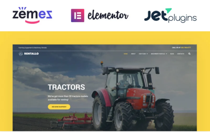 Rentallo - Farming Equipment & Machinery Rentals WordPress Theme