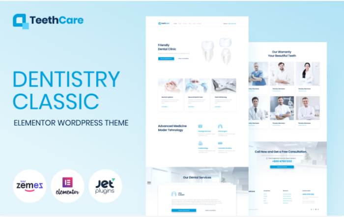 TeethCare - Dentistry Classic Elementor WordPress Theme
