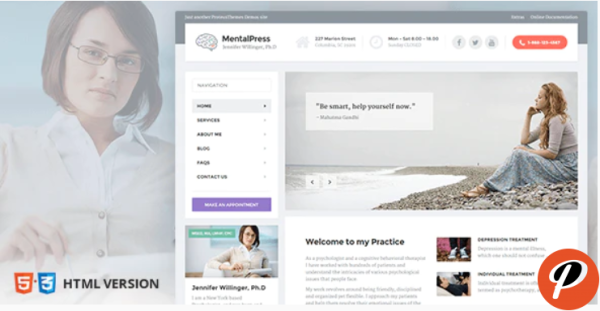 Psychology Counseling Medical Website Template — MentalPress