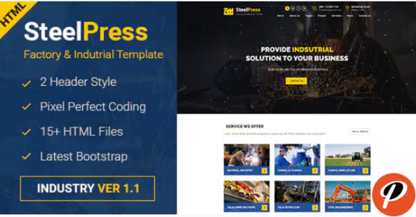 SteelPress Industrial Factory Business HTML Template