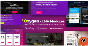 Oxygen Multipurpose Email Set with 100 Modules MailChimp Editor StampReady Online Builder