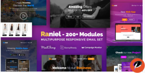 Raniel Multipurpose Email Set with 200 Modules MailChimp Editor StampReady Online Builder