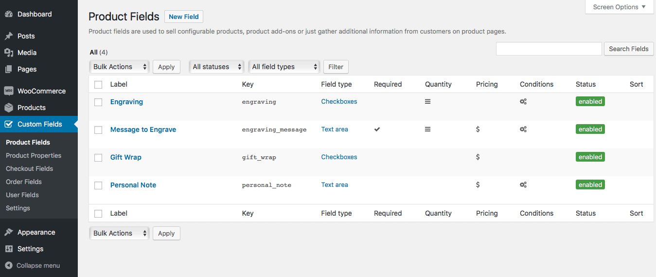 01 product field list