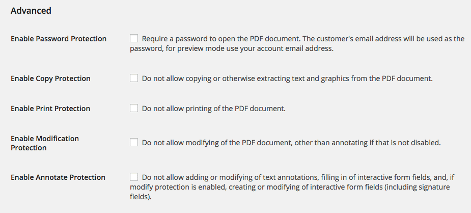 woocommerce pdf watermark advanced settings