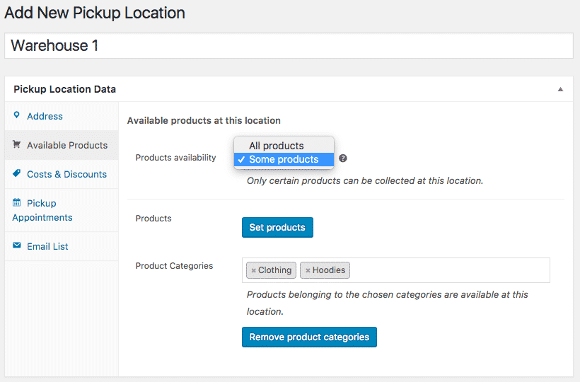 woocommerce local pickup plus add location products