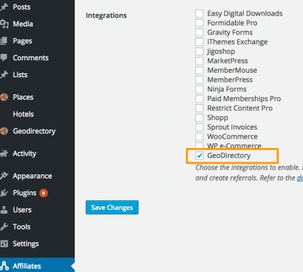 GeoDirectory AffiliateWP Integration