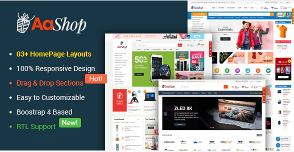 AaShop Responsive Multipurpose Sectioned Bootstrap 4 Shopify Theme