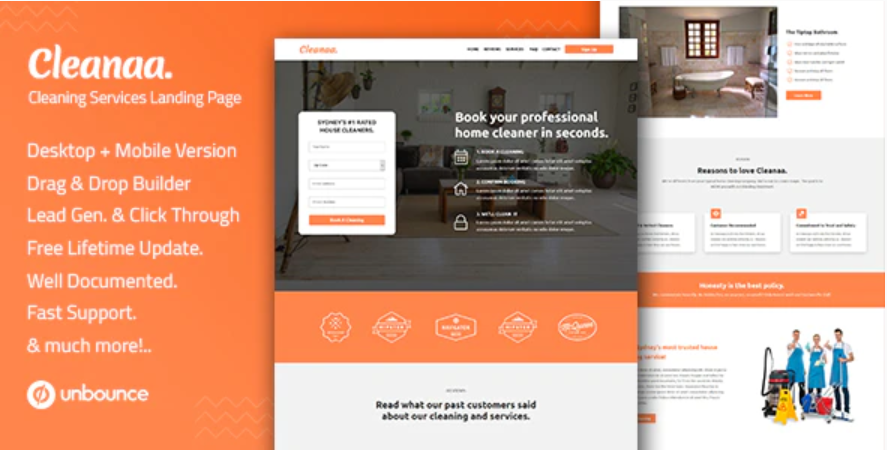 Cleanaa — Cleaning Services Unbounce Landing Page Template