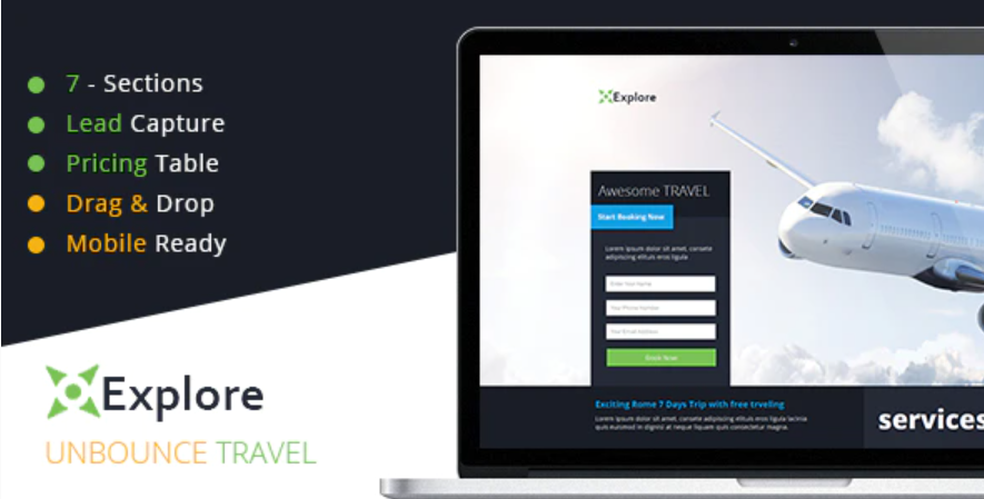 Explore Travel Unbounce Template 1