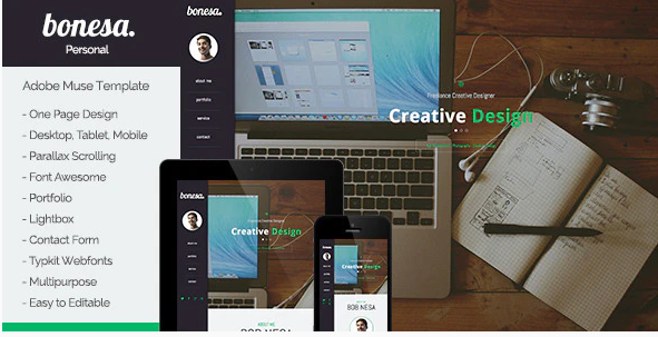 Bonesa Portfolio One Page Muse Template