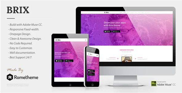 BRIX Mobile App landing page Muse Template