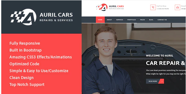 Auril Car Mechanic Workshop HTML Template