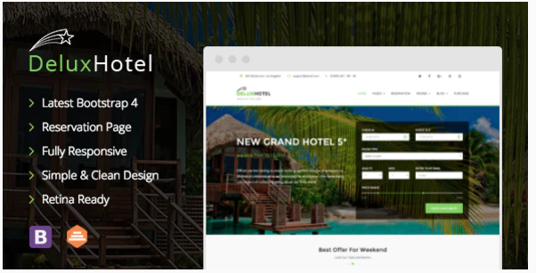 DeluxHotel Responsive Bootstrap 4 Template For Hotels