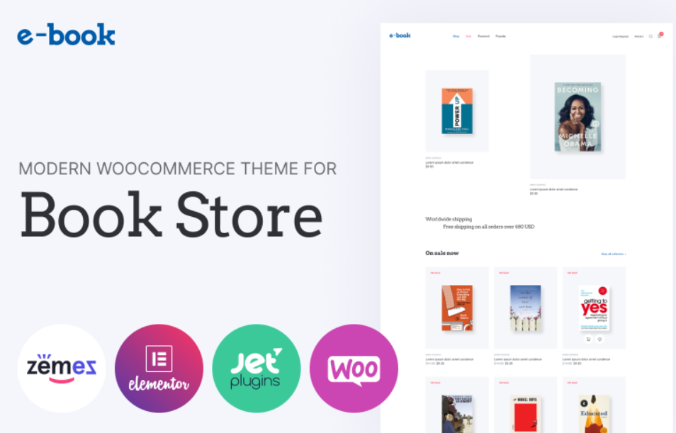 E book e book website theme with widgets for Elementor WooCommerce Theme